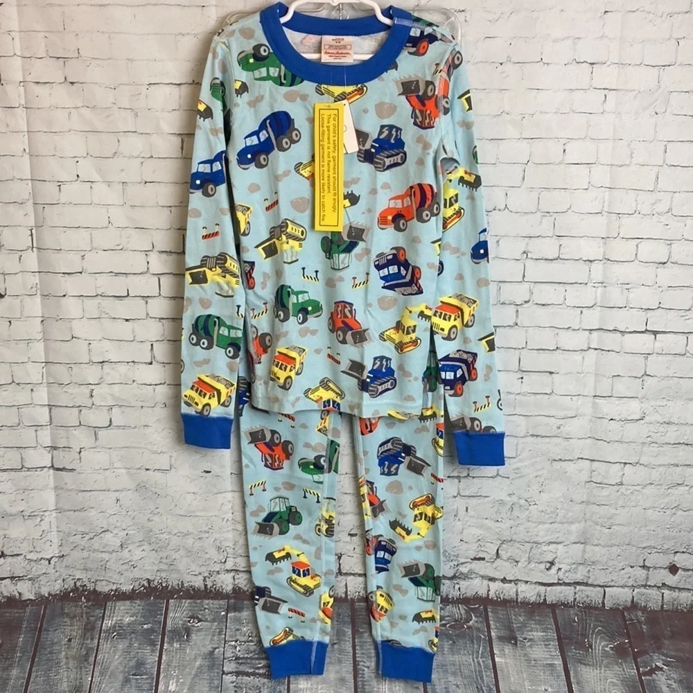 Hanna Andersson Construction Trucks Tractors Long John Pajamas PJs 140 10 NWT